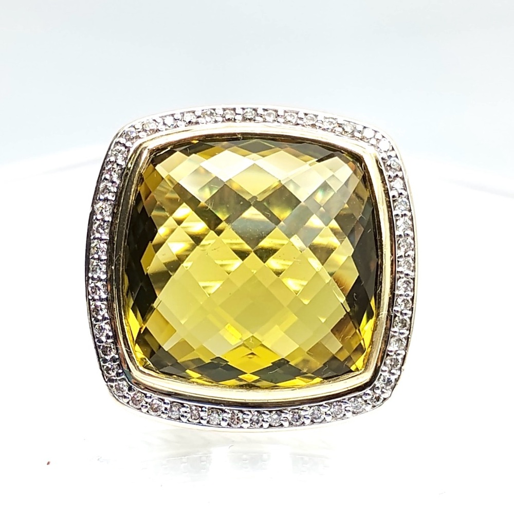 David Yurman Albion 20mm Olive Citrine Diamond Ring With Gold